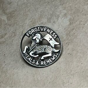 Silver Tone Forgiveness Heals and Renews Lamb of God Pin